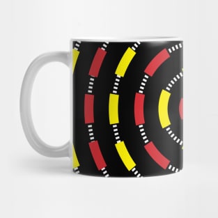Circular Bullseye Pattern no.1 Black with Alternating Red and Yellow Dashes and White Dashed Lines Mug